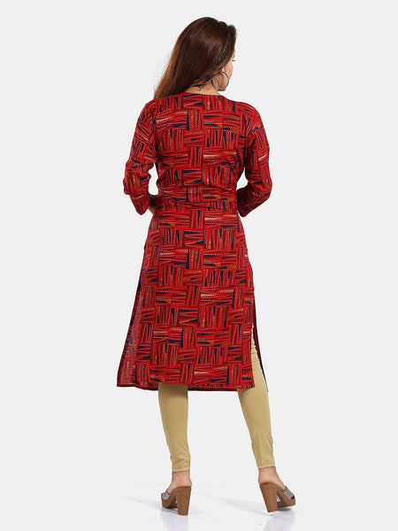 Be You Geometric Printed Round Neck Maternity Straight Kurta