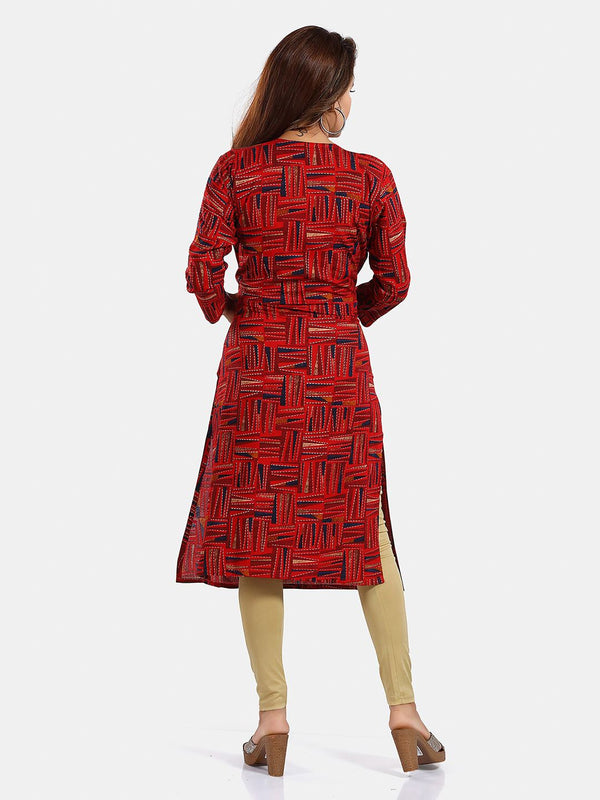 Be You Geometric Printed Round Neck Maternity Straight Kurta