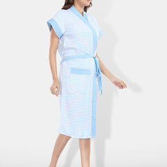 Be You Blue Solid Cotton Drawstring Knee Length Bath Robe-2XL