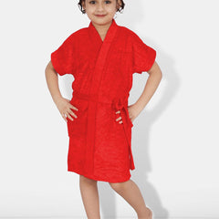 Be You Red Solid Cotton Drawstring Knee Length Bath Robe