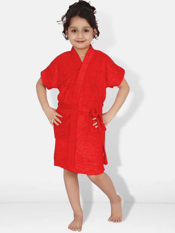 Be You Red Solid Cotton Drawstring Knee Length Bath Robe