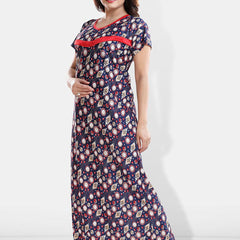 Be You Floral Printed Maxi Satin Maternity Nightdress