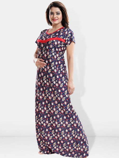 Be You Floral Printed Maxi Satin Maternity Nightdress
