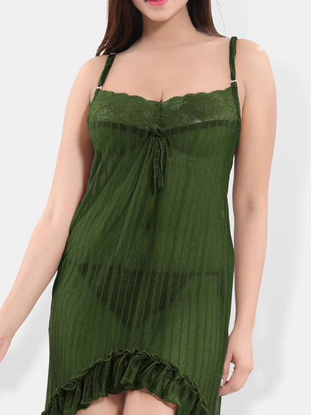 Be You Shoulder Straps Sleeveless Net High-Low Baby Doll With Brief
