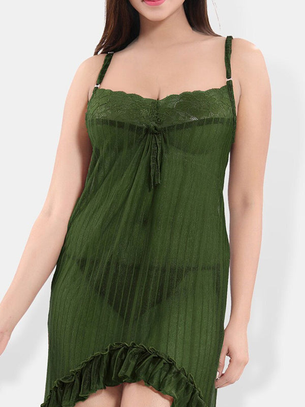 Be You Shoulder Straps Sleeveless Net High-Low Baby Doll With Brief
