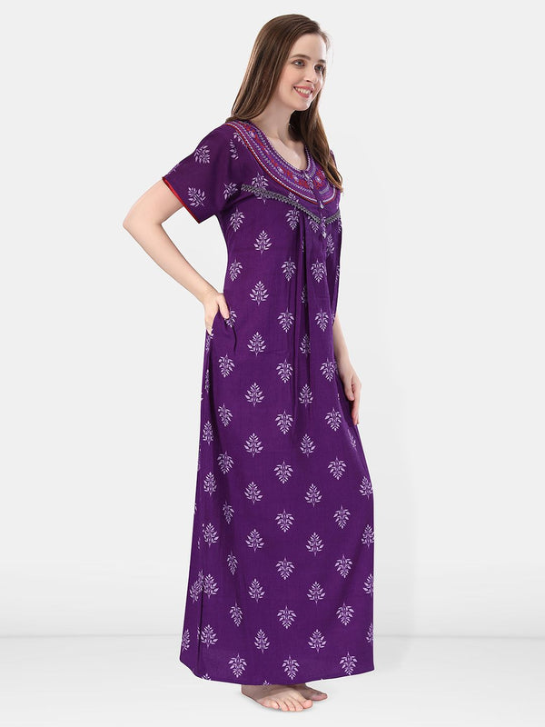 Be You Printed And Embroidered Maxi Nightdress