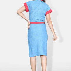 Be You Blue Solid Cotton Drawstring Knee Length Bath Robe