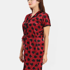 Be You Women V-Neck Printed Satin Nightdress