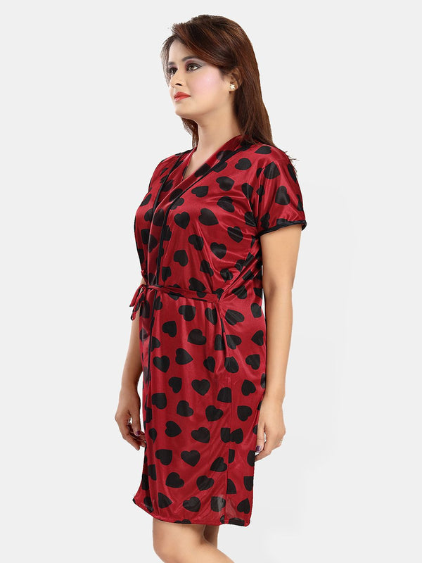 Be You Women V-Neck Printed Satin Nightdress
