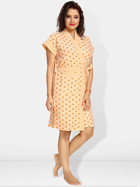 Be You Women Polka Dots Printed Terry Cotton Bath Robe