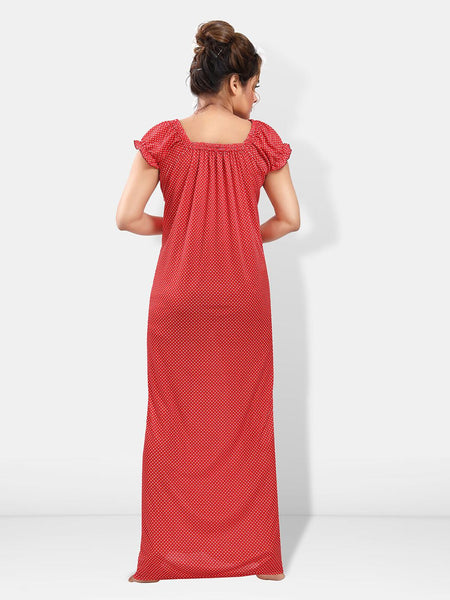Be You Polka Dots Printed Square Neck Satin Maxi Nightdress