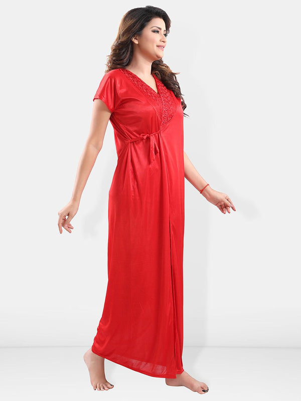Be You V-Neck Satin Night Suit With Robe