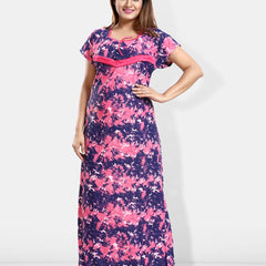 Be You Abstract Printed Satin Maternity Maxi Sweat Nightdress