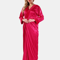 Be You V-Neck Long Sleevs Satin Maxi Nightdress With Robe