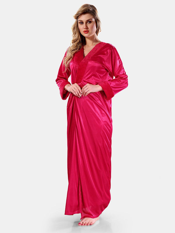Be You V-Neck Long Sleevs Satin Maxi Nightdress With Robe