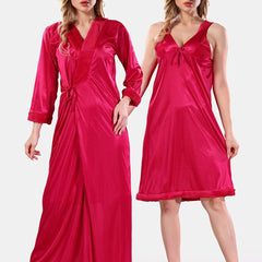 Be You V-Neck Long Sleevs Satin Maxi Nightdress With Robe