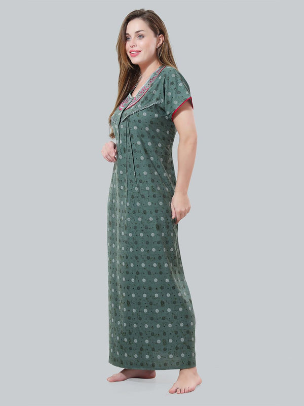 Be You Green Embroidered Maxi Nightdress