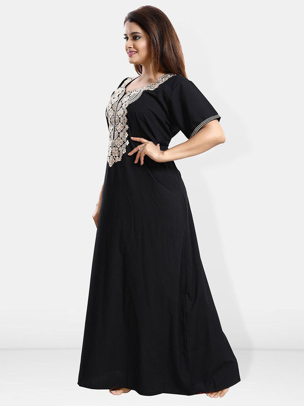 Be You Ethnic Motifs Embroidered Maxi Nightdress