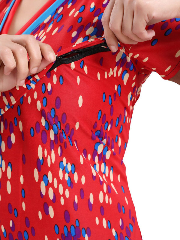 Be You Polka Dots Printed Satin Maxi Feeding & Maternity Nightdress