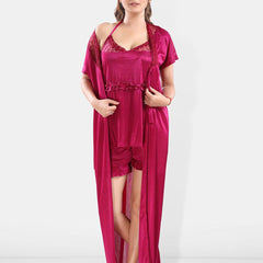 Be You Shoulder Straps Satin Top With Shorts &Robe