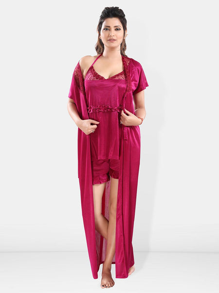 Be You Shoulder Straps Satin Top With Shorts &Robe