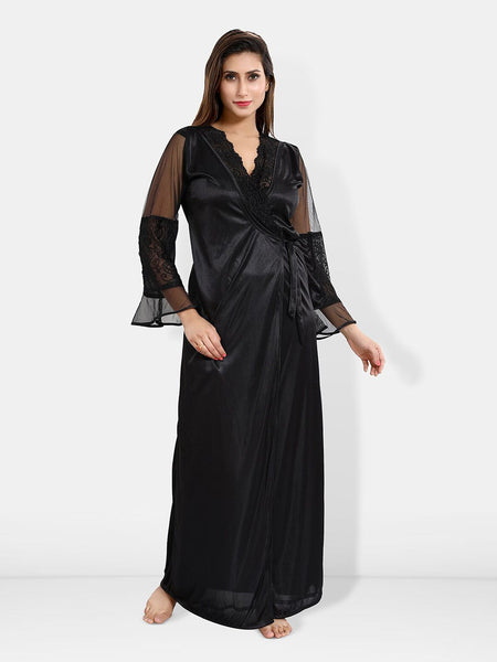 Be You V-Neck Maxi Satin Wrap Nightdress With Robe