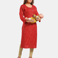 Be You Leheriya Printed Round Neck Maternity Straight Kurta