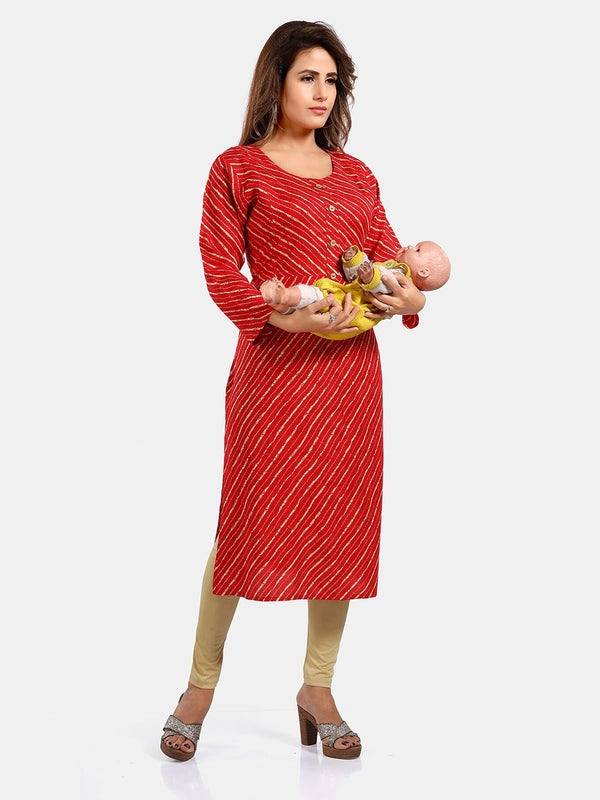 Be You Leheriya Printed Round Neck Maternity Straight Kurta