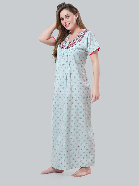 Be You Blue Embroidered Maxi Nightdress