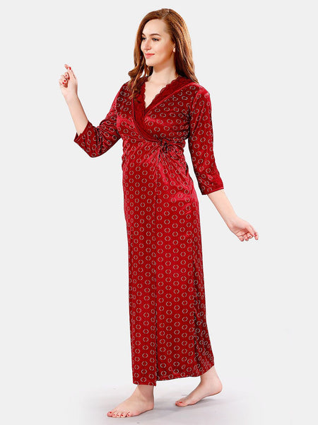 Be You V Neck Lace Satin Maxi Nightdress With Robe