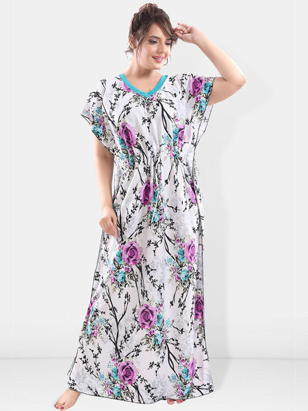 Be You Floral Printed Satin Maxi Kaftan Nightdress