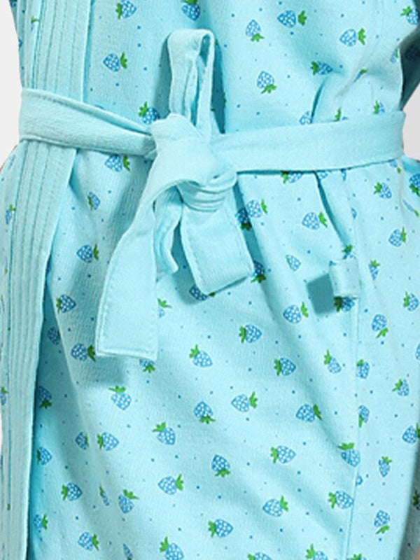 Be You Blue Conversational Cotton Drawstring Knee Length Bath Robe