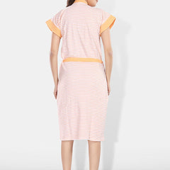 Be You Peach Striped Cotton Drawstring Knee Length Bath Robe-2XL