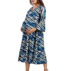 Be You Tie and Dye Printed Round Neck Bell Sleeves Maternity Fit & Flare Midi Dress