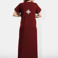 Be You Ethnic Motifs Embroidered Maxi Nightdress