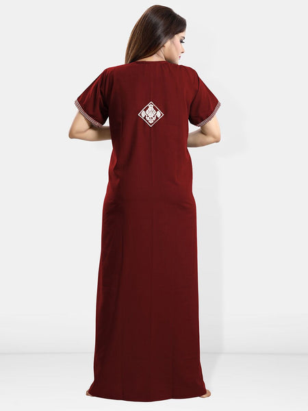 Be You Ethnic Motifs Embroidered Maxi Nightdress