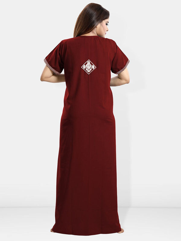 Be You Ethnic Motifs Embroidered Maxi Nightdress