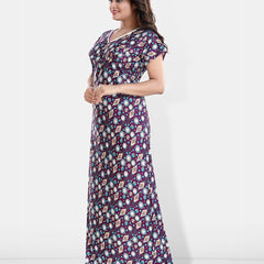 Be You Printed Satin V-Neck Maternity Maxi Nightdress