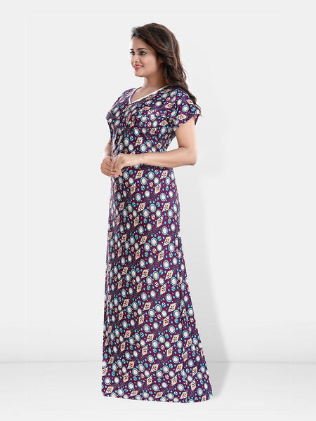 Be You Printed Satin V-Neck Maternity Maxi Nightdress