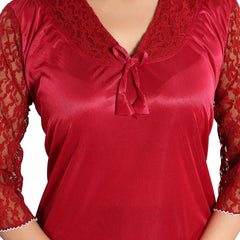 Be You Women Solid Satin Three-Quarter Sleeves Maxi Everyday Nightdress