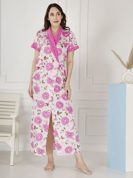 Be You Women Floral Printed Maxi Wrap Nightdress