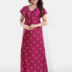 Be You Geometric Printed V-Neck Satin Maternity Maxi Nightdress