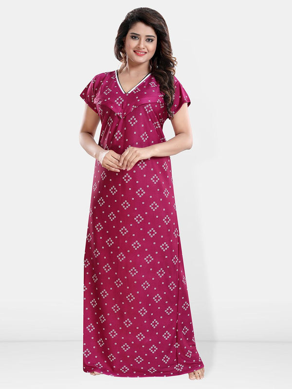 Be You Geometric Printed V-Neck Satin Maternity Maxi Nightdress