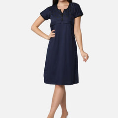 Be You Navy Blue Cotton Blend Nightdress