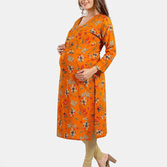 Be You Floral Printed Round Neck Maternity Straight Kurta