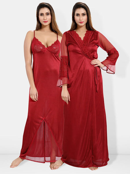 Be You Shoulder Straps Satin Maxi Nightdress With Robe