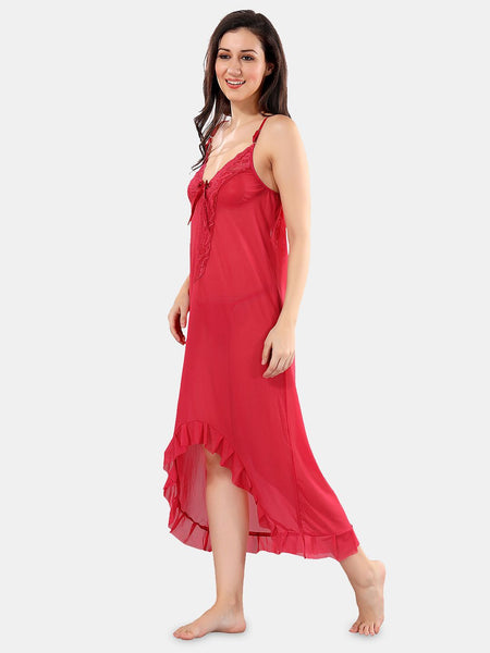 Be You Net Self Design Baby Doll Dress With Thong