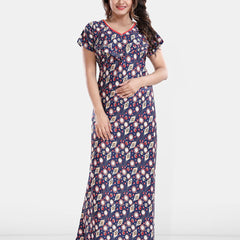 Be You Geometric Printed Satin Maternity Feeding Maxi Nightdress