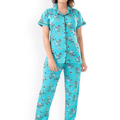 Be You Women Turquoise Blue & Green Printed Pajama & Shorts with Shirt Night Suits