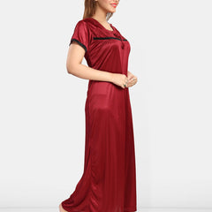 Be You Self Design Square Neck Satin Maxi Nightdress